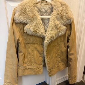 Women's Tan Faux Fur Collar Jacket